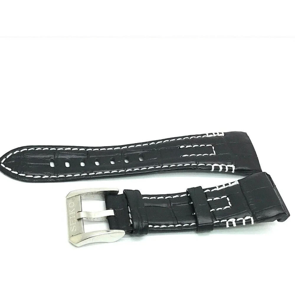 Seiko Men's Watch Replacement Band Black Leather Strap 26mm Lug 8''